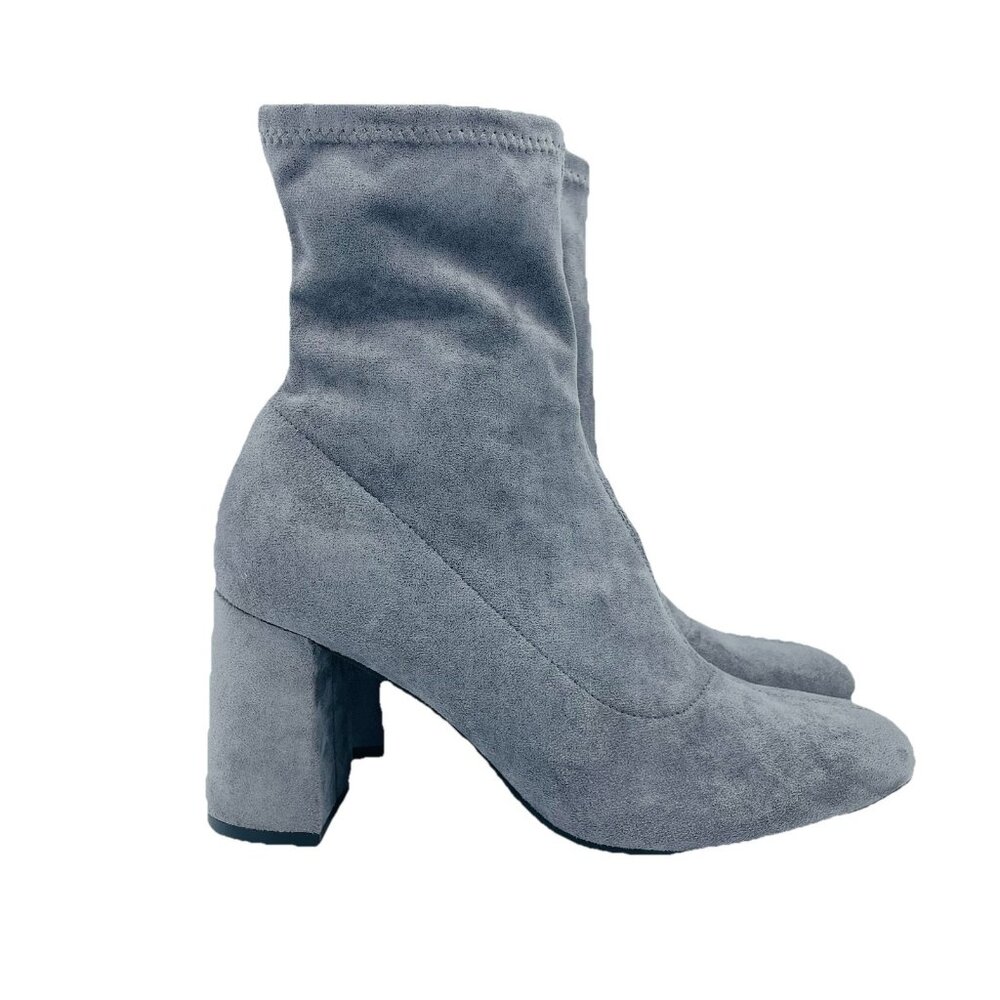 Just Fab Shoes Womens Size 8 Gray Aria Ankle Booties Block Heels Zip Faux Suede